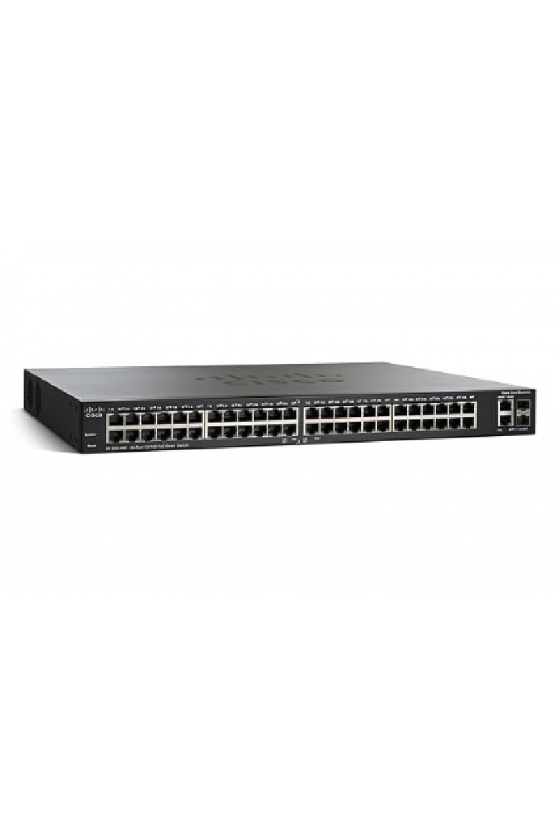 مفتاح Cisco SF200-48P الذكي: 48 منفذ 10/100، PoE، 2 منفذ Mini-GBIC مدمج